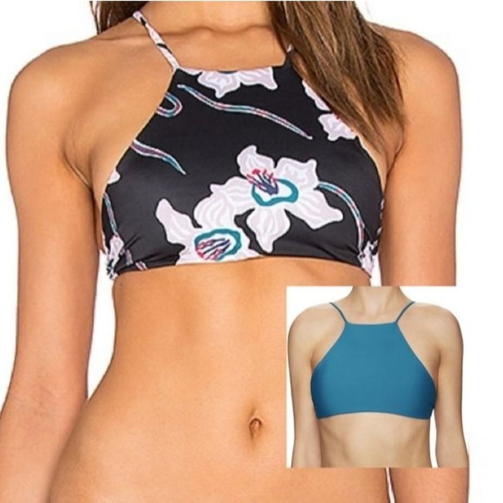 Tavik Womens Ryan Bikini Top Reversible Halter In Blossom Floral & Teal Size S